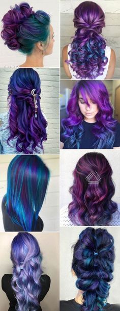 Purple And Blue Hair, Hot Season, Types Of Hair, Blue Highlights, Bright Hair, Mermaid Hair, Rainbow Hair, Cool Hair Color, Purple Hair