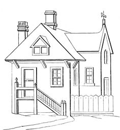 a drawing of a house with a gate