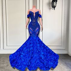 Long Prom Dresses 2023 Luxury Sheer O-neck Off Blue Prom Dress Luulla, Beautiful Blue Prom Dresses, Prom Dresses Blue And Black, Royal Blue Mermaid Wedding Dress, Blue And Gold Dress Prom, Dark Royal Blue Prom Dress, Extra Prom Dresses Ball Gown, Prom Dresses Black Girls 2023