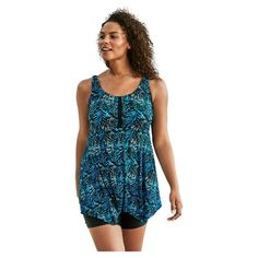 Swimsuits For All Women's Plus Size Longer-Length Tankini Top 16 Blue Palms.Embrace the warmer months with our stylish scoopneck tankini featuring a chic handkerchief hem that adds a touch of flair.Designed with a pretty mesh detail at the front and an empire waist for a flattering fit that accentuates your curves.Built-in power-mesh bra with sewn-in foam cups offers excellent support and comfort, perfect for all-day wear.Adjustable straps allow you to customize the fit to your liking, ensuring Black Confetti, Mesh Bra, Foam Cups, Plus Size Swimsuits, Swimsuits For All, Handkerchief Hem, Swim Bottoms, Tankini Top, Body Shape