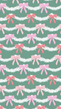 pink bows on green background with white feathers