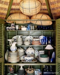 baskets and plates are stacked on top of each other