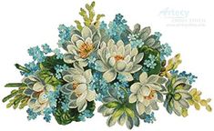 a bouquet of flowers is shown in this cross stitch pattern with blue and white flowers