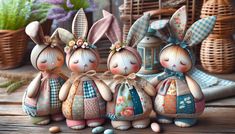 three little bunnies are standing next to each other