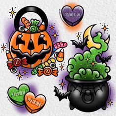 halloween clipart with pumpkins, caulder and other items