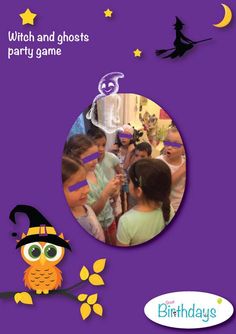 an image of children dressed up as witches with their faces painted in purple and yellow