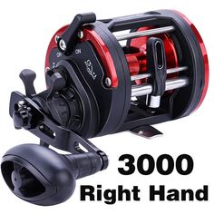 a spinning reel with the handle extended