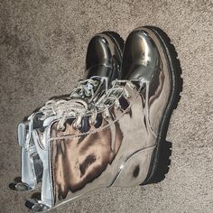 Silver Metallic Combat Boots New Moto Boots, Black Silver, Combat Boots, Metallic Silver, Women Shoes, Boots, Silver, Women Shopping, Black