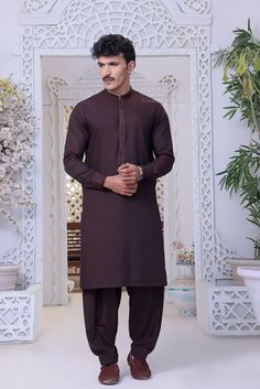 Classic 2 pieces Shalwar Kameez suit Color Maroon  Ready made Kameez Shalwar Simple and Amazing Kameez with Shalwar Stitched Round Neck  Fancy Embroidered Neck  Close Cuff Sleeves Premium Imported Fabric Finest Stitched Traditional Semi-formal Sets With Pallu, Unstitched Brown Lawn Suit With Dabka Details, Traditional Semi-formal Unstitched Suit For Festivals, Brown Unstitched Dabka Suit, Brown Unstitched Suit With Dabka For Eid, Eid Brown Unstitched Suit With Dabka Detailing, Formal Jamawar Lawn Suit For Eid, Formal Brown Kurta For Eid, Brown Lawn Suit For Eid