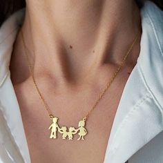 "Boy Girl Charm Necklace, 14K Solid Gold Charms, 2 3 4 Kids Names, Grandma Necklace Engraved Children Charms, Personalized Necklace For Mom, P E R S O N A L I Z E D ∙ J E W E L R Y ❤ Handmade with love ❤ 🧿 Welcome to GDjeweltr. All our jewelery is made by handmade in our workshop as custom. The most unique gift you can find for you and your loved ones ♥ Please take a look my store to see our handmade necklaces, rings, earrings and bracelets collection. ⭐ Item Details: * Material: 14K Solid Gold * Finish: 14K Yellow Gold, 14K White Gold, 14K Rose Gold. * Mother-kids-father height size: 15-10-15mm * 3 charms total weight: 3.10 gr (for 18\", ±10%) * 4 charms total weight: 3,40 gr (for 18\", ±10%) * Chain thickness : 0.85 mm * The product includes 14 karat solid gold chain ✅ Making Process : Gold Charm Necklace With Name For Mom, 4 Children Necklace, Heart-shaped Name Charm Necklace As Gift For Mom, Family Charms, Mother Necklace Children, Baby Jewelry Gold, Kid Pendant, Necklace With Kids Names, Jewel Design