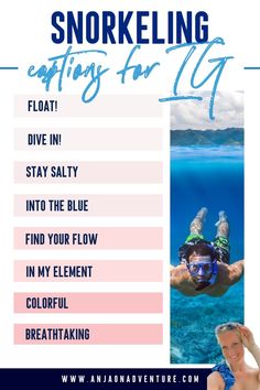 an advertisement for snorkeling in the water with text overlay that reads diving for