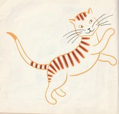 a drawing of a cat with orange stripes on it's chest and tail, running