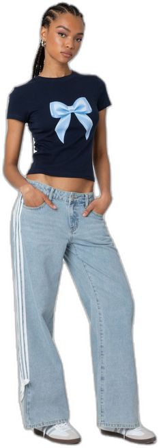 Casual Cropped Jeans For Streetwear, Summer Cropped Streetwear Jeans, Casual Blue Cropped Bottoms, Jeans Pacsun, Bow Ribbon, Baggy Jeans, Pacsun, Low Rise, Ribbon