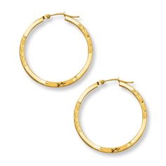 A fashion-forward twist on a jewelry staple, these 14K yellow gold hoop earrings for her feature a pretty etched motif. The earrings secure with hinged backs. Jewelry Staples, Jewelry Advice, Accessories Jewelry Earrings, Gold Hoops, Gold Hoop, Gold Hoop Earrings, Earring Backs, Cultured Pearls, Designer Earrings