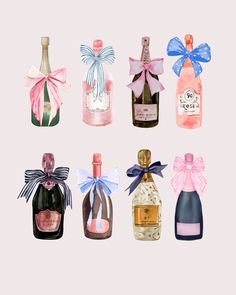 six different types of bottles with bows on them