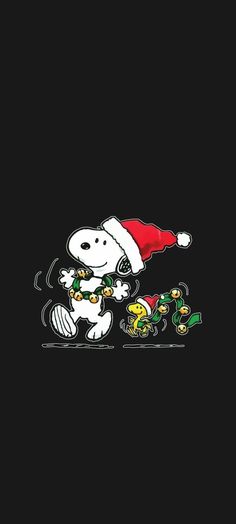 snoopy christmas wallpaper with santa hat and other characters