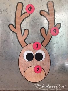 the reindeer has numbers on its antlers to make it look like he is ready for christmas