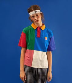 Summer Multicolor Collared T-shirt, Short Sleeve Cotton Color Block Shirt, Short Sleeve Color Block Cotton Shirt, Multicolor Collared T-shirt For Summer, Collared Multicolor T-shirt For Summer, Preppy Cotton Tops With Collared Neckline, Preppy Cotton Collared Tops, Preppy Collared Cotton Tops, Preppy Collared Summer Tops