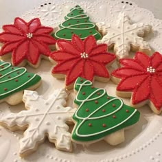 decorated christmas cookies on a white plate