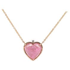 Rossella Ugolini "Open your heart" Collection 18 Karat Yellow Gold Heart Cut Pink Tourmaline White Diamond Pendant Necklace The perfect gift for a special day, this is a gift she will remember forever and never take off. A timeless pink heart pendant necklace handcrafted in 18 karats yellow gold and adorned with pink tourmaline and a white diamond. This piece is entirely manufactured, in an artisanal way, in Rome, Italy and every step of the process is carefully executed. The yellow gold chain g Pink Heart Beads Necklace For Anniversary, Pink Heart Cut Gemstone Necklace, Heart Cut Birthstone Necklace For Keepsake, Valentine's Day Gemstone Heart Pendant Necklace, Valentine's Day Heart Pendant Gemstone Necklace, Heart Cut Keepsake Necklace For Valentine's Day, Mother's Day Keepsake Heart Cut Necklace, Pink Fine Jewelry Necklace For Valentine's Day, Pink Gemstone Heart Necklace