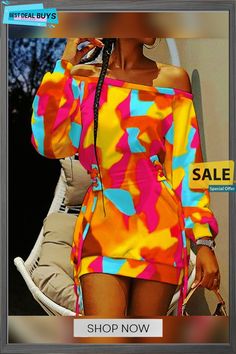 Round Neck Tie-dye Printed Long Sleeve Loose Dress India And Pakistan, Strap Design, Loose Dress, Tie Dye Print, Types Of Skirts, Skirt Length, Women's Fashion Dresses, Neck Tie, Off The Shoulder