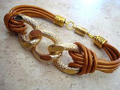 Leather Cord Jewelry, Leather Jewelry Diy, Curb Chain Bracelet, Cord Jewelry, Boho Bracelet, Double Breasted Jacket, Bracelet Crafts, Magnetic Clasp, Gold Leather