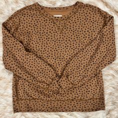 Size Medium, Light Brown, Leopard Print, Never Worn Brown Relaxed Fit Sweatshirt For Spring, Brown Crew Neck Sweater For Loungewear, Brown Crew Neck Sweatshirt For Spring, Brown Winter Loungewear Tops, Brown Loungewear Tops For Winter, Cozy Brown Cotton Top, Cozy Brown Long Sleeve Tops, Brown Crew Neck Top For Fall, Leopard Print Sweatshirt