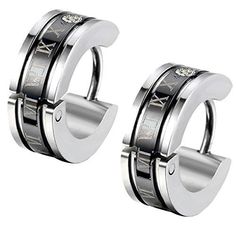 Men's Stainless Steel Engraved Roman Numerals Classic Polished Stud Hoop Huggie Earrings Gold Black Blue-Earrings-Innovato Design-Black-Innovato Design Wood Inlay Rings, Huggie Earrings Gold, Arrow Ring, Masonic Ring, Wooden Sunglasses, Gemstone Studs, Huggie Earrings, Huggie Hoop Earrings, Roman Numerals