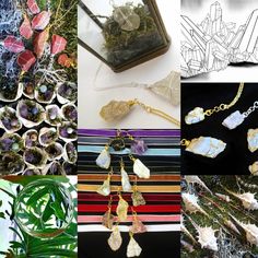 many different types of jewelry are shown in this collage, including necklaces and earrings