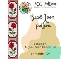 the bead loom pattern is designed to look like a flower with red flowers on it