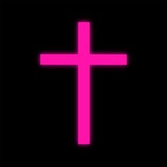 a pink cross on a black background with the word jesus written in white across it