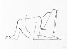 a black and white drawing of a person bending over with their legs spread out on the ground