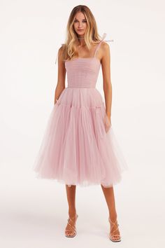 Buy Pink tie-straps tulle dress at Milla Dresses. Wide size range from XXS to XXL. FREE shipping across the USA. Return in 30 days. Milla Dresses, Tulle Straps, Delicate Dress, Puffy Skirt, Romantic Heart, Misty Rose, Darling Dress, Pink Tulle, Gothic Dress