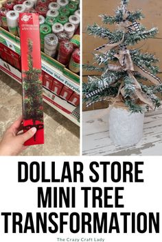 dollar store mini tree transformed into a christmas tree