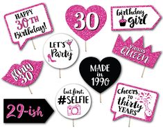 pink and black 30th birthday photo booth props