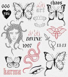 some tattoos with different designs on them