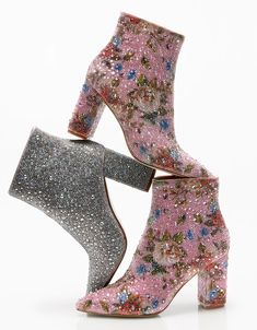 CADYF FLORAL MULTI Booties | Floral Rhinestone Bootie In Pink – Betsey Johnson Spring Party Pink Booties, Spring Party Booties With Pointed Toe, Pointed Toe Party Booties For Spring, Rhinestone Boots For Evening And Spring, Party Booties With Pointed Toe For Spring, Rhinestone Evening Boots For Spring, Evening Boots With Rhinestones For Spring, Evening Rhinestone Boots For Spring, Glamorous Winter Heels With Sequins