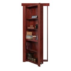 Single Flush Mount Cherry Hidden Bookcase Door - Murphy Door Murphy Doors, Hidden Bookcase Door, Hidden Bookcase, Murphy Door, Dark Doors, Hidden Doors, Bookcase Door, Door Jamb, Hidden Door