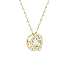 Expertly crafted in 10k gold, this pendant features an open circle frame accented with shimmering white diamond. At the center of the symbol, a stunning diamond sparkles in a unique setting that moves with every beat of her heart and every turn of her head. An eye-catching look she's certain to adore, this pendant is polished to a brilliant shine and suspends freely along an 18.0-inch rope chain that secures with a spring-ring clasp. Cubic Zirconia Open Circle Halo Jewelry, Halo Cubic Zirconia Open Circle Jewelry, White Gold Open Circle Halo Jewelry, Yellow Gold Jewelry With Halo Design, Dazzling Yellow Gold Jewelry With Halo Design, Elegant Open Circle Halo Design Jewelry, Elegant Open Circle Halo Jewelry, Infinity-shaped Anniversary Jewelry With Halo, 14k Gold Round Pendant With Halo Setting