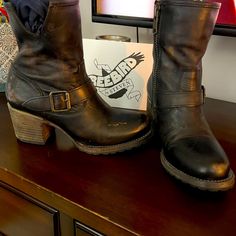 Only Worn Once, Hubby Got Them For Me. Bought The Wrong Size. Black Distressed Letter, Look Like New Black Almond Toe Moto Boots, Freebird Shoes, Freebird Boots, Bootie Boots, Ankle Boots, Like New, Women Shoes, Boots, Women Shopping