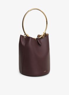 Calf Leather Bucket Shoulder Bag With Gold-tone Hardware, Calf Leather Bucket Bag For Evening, Evening Calf Leather Bucket Bag, Formal Calf Leather Bucket Bag, Modern Bucket Bag With Gold-tone Hardware In Calf Leather, Calf Leather Bucket Bag With Gold-tone Hardware, Calf Leather Bucket Bag With Dust Bag, Everyday Bucket Bag With Gold-tone Hardware And Round Handle, Modern Bucket Bag With Handle Drop