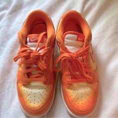 I Got These On Stockx A Couple Of Years Ago And Have Only Worn Them A Few Times, In Great Condition! Yellow High-top Custom Sneakers With Translucent Outsole, Orange Nike Sneakers With Translucent Outsole, Nike Orange Sneakers With Translucent Outsole, Custom Orange Low-top Sneakers With Translucent Outsole, Orange Low-top Custom Sneakers With Translucent Outsole, Nike Orange Sneakers For Spring, Yellow Sneakers With Translucent Outsole And Round Toe, Custom Orange Sneakers With Laces, Casual Yellow Custom Sneakers With Translucent Outsole