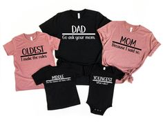 Family Matching Shirt, Matching Family Shirts, Family Tee, Family Gift, Family Vacation Shirts, Mom Shirt, Dad Shirt, Family T Shirts, Dad Description Our T-Shirts high quality, super soft and comfy. Made with top of the line vinyl and pressed with a professional grade heat press. Please be advised before your order. HOW TO ORDER 1. Check photos for sizing and color options 2. Select size and color from the drop down menus 3. Add to cart & Place order 4. Your shirt is now off to processing and w Family Of 5 Matching Outfits, Black Cotton Tops For Family Matching, Family Matching Black Shirt With Funny Print, Black Cotton Family Matching Shirt, Black Cotton Shirt For Family Matching, Family Matching Black Tops With Funny Print, Black Family Matching Tops With Funny Print, Black Tops With Funny Print For Family Matching, Family Matching Short Sleeve Tops With Letter Print