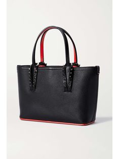 CHRISTIAN LOUBOUTIN Cabata mini spiked textured-leather tote Black Calf Leather Shoulder Bag With Handles, Luxury Pebbled Leather Shoulder Bag With Handles, Bottega Veneta Sandals, Elegant Bags, Christian Louboutin Women, Mini Tote, Black Tote Bag, Leather Tote Bag, Net A Porter