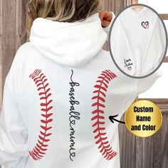 Please order by Dec 9th with standard shipping.  Order by Dec 12th and check out with expedited shipping for all orders to arrive by Dec 24th.  Orders after Dec 12th may not arrive in time. Introducing the perfect gift for your favorite Baseball Mimi - our one-of-a-kind Baseball Gigi Hoodie! With a minimalist design featuring "Baseball Mimi" on the back and two hearts with a baseball on the front, this hoodie is a stylish tribute to the beloved matriarch of your baseball-loving family. But that' Baseball Mom Sweatshirt, Nana Hoodie, Softball Sweatshirt, Custom Softball, Baseball Sweatshirts, Mimi Gift, Hoodie Personalized, Baseball Hoodie, Baseball Mama