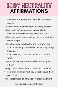 a pin that says in a large font Body Neutrality Affirmations Love Your Body Quotes, Body Confidence Quotes, Unrealistic Beauty Standards, Best Affirmations, Affirmations For Confidence, Confidence Affirmations