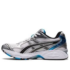 Sick of your old, heavy running shoes weighing you down? Meet the ASICS Women's WMNS Gel Kayano 14 'Aizuri Blue' - your new best friend for lightspeed performance. This stylish sneaker was originally released in 2008 and has been updated to give you the best possible experience on your runs. The airy mesh build and metallic silver overlays create a look that is both fashionable and functional, while the blue accents add apop of color. The dual-density EVA and visible Gel cushioning technology pr Asics Silver Running Sneakers, Asics Silver Sneakers For Running, Asics Silver Sneakers For Sports, Silver Asics Sneakers For Sports, Asics Sporty Sneakers For Marathon, Sporty Asics Sneakers For Marathon, Sporty Running Shoes For Marathon With Rubber Sole, Silver Running Shoes With Rubber Sole For Sports, Asics Sneakers With Air Cushioning For Marathon