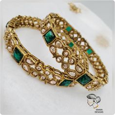 DETAILS:- Gorgeous antique gold set of 2 statement kangan bangles. Gold base filled with antique gold and green stonework. looks great with block colour bangles or just to wear on their own. Sizes mentioned in inches. Elegant Green Bangle With Stone Work, Green Intricate Design Bangle, Green Kundan Bangle With Intricate Design, Green Kundan Bangle Bracelet, Traditional Handmade Green Bangle, Antique Gold Set, Bangles Gold, Block Colour, Gold And Green