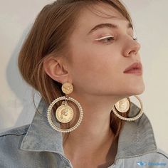 OrcaJump - Exquisite Coin-Inspired Pearl Hoop Earrings - Elevating Elegance to Timeless Sophistication Clip-on Metal Pearl Earrings, Elegant Metal Hoop Chandelier Earrings, Elegant Metal Chandelier Hoop Earrings, Pearl Hoop Earrings, Coin, Hoop Earrings, Quick Saves