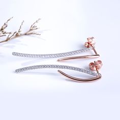 Sweet and sparkling, these dazzling earrings create a perfect look for everyday style or special moments. A curved ribbon of rose gold color add femininity to this design, while sparking round stones add extra shimmer. A romantic gift, these sparkling earrings are a sweet treat.Carat Weight: 0.58 ctStone Size: 1.1 mmNumber of Stones: 58 Stone Shape: RoundStone Color: Diamond WhiteWeight: 3.4 gWidth: 2.07 mmHeight: 35.6 mmMaterial: 925 SilverPlating Color: Silver, Rose Gold Rose Gold Diamond Earrings For Party, Elegant Rose Gold Diamond Earrings With Sparkling Stones, Rose Gold Drop Earrings With Sparkling Stones, Formal Rose Gold Earrings With Sparkling Stones, Elegant Sparkling Rose Gold Earrings, Elegant Rose Gold Diamond Earrings For Party, Glamorous Rose Gold Earrings With Sparkling Stones, Sparkling Rose Gold Drop Earrings, Rose Gold Earrings With Sparkling Stones For Evening